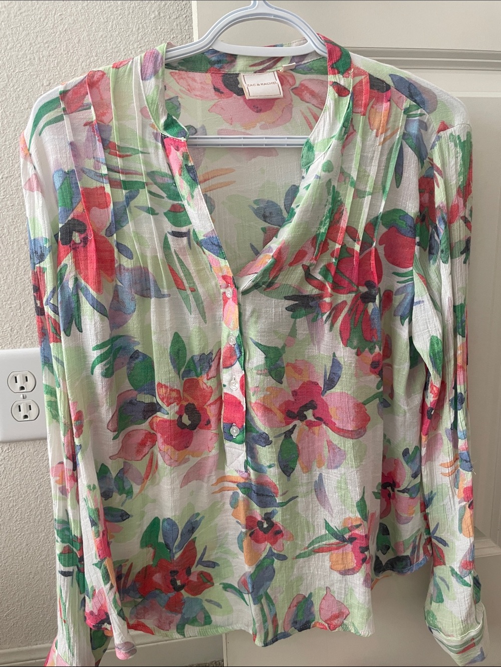 Zac & Rachel Floral Button-Front Shirt - White, Green, Pink